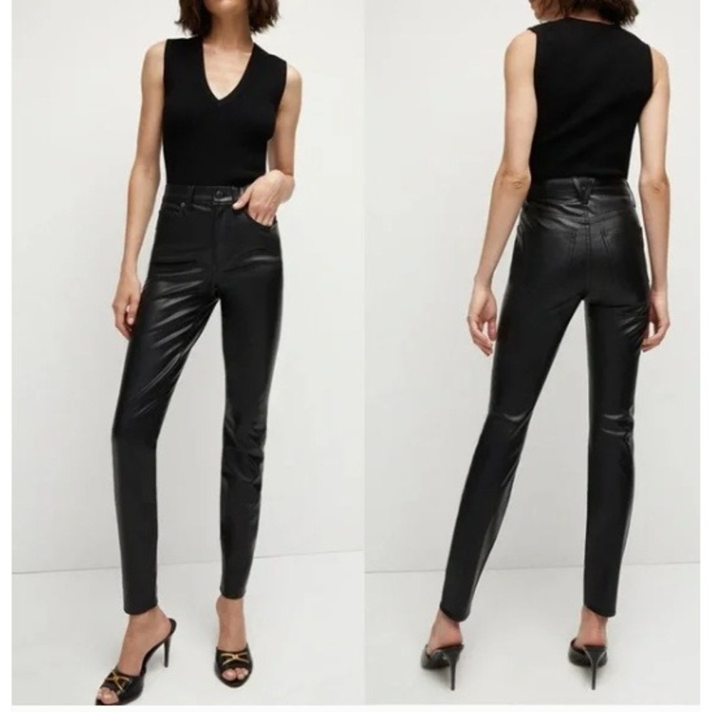 Veronica Beard Women's High Rise Faux Leather Debbie Skinny Ankle Jeans Black 27
